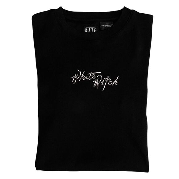 Kate Lord Embellished Black Ribbed Tee White Witch Size Small - Picture 1 of 8